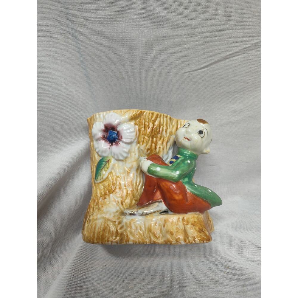 Leprechaun Pixie Elf Sitting Tree Stump Planter Vase ACME CHINA Made in Japan